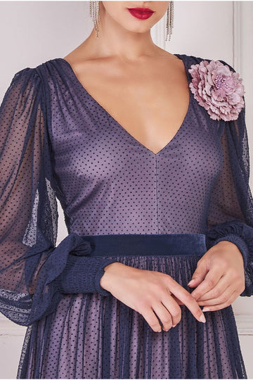 Corsage V-Neck Dobby Mesh Maxi Goddiva
